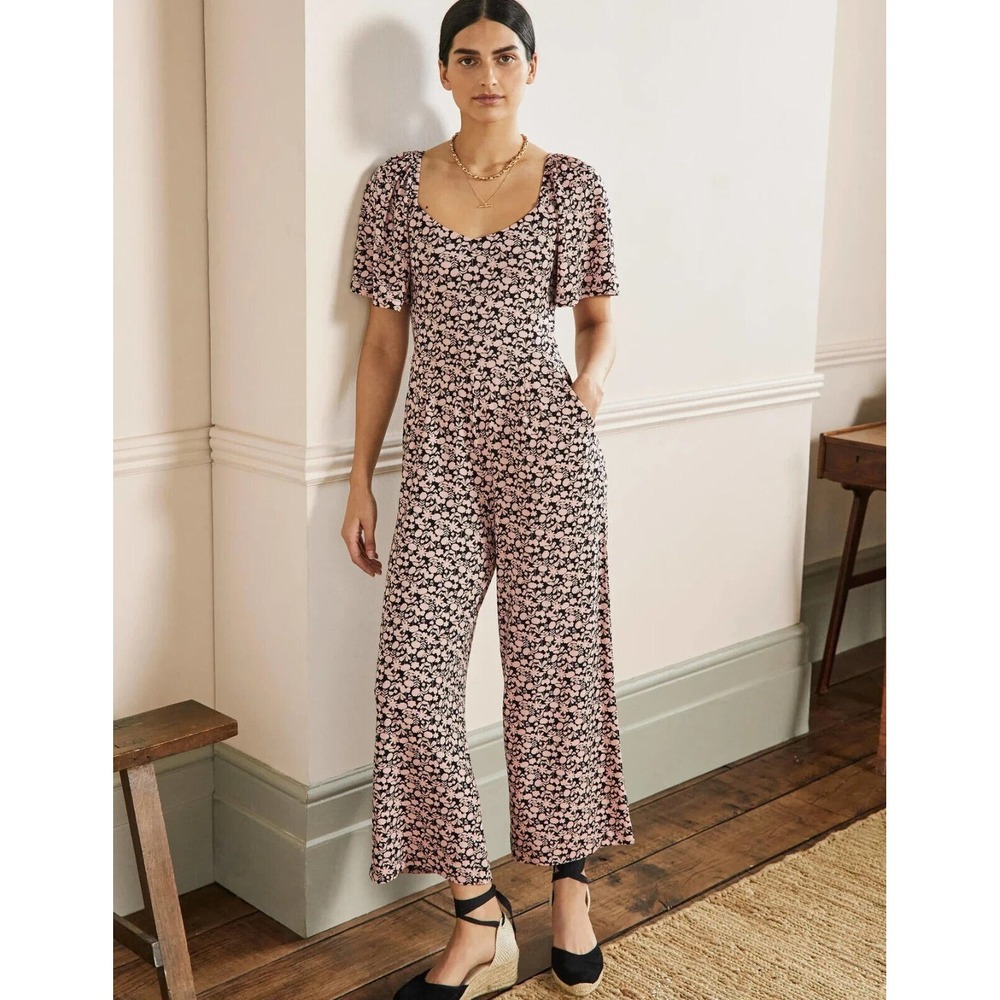 Boden Flutter Sleeve Stretch Jersey Jumpsuit In MIlkshake Flora Bloom Size 12R